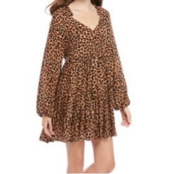Wonderly Dresses & Skirts - Wonderly NWT Leopard Print Long Sleeve V-Neck Tiered Skirt Mini Dress - Size 3X